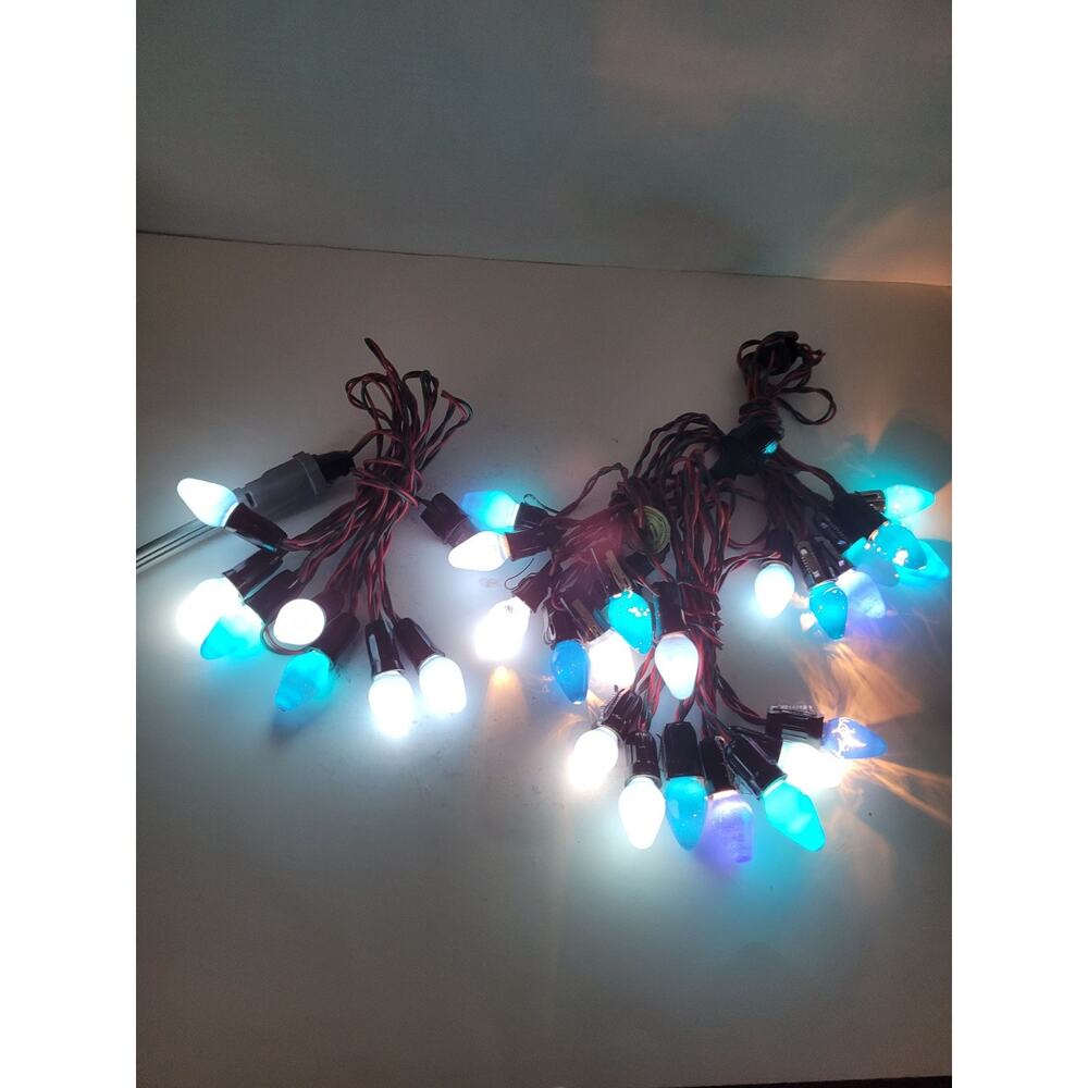 4 Vintage Christmas String Lights C7 7 Socket Red Green Wire Blue Bulbs TESTED